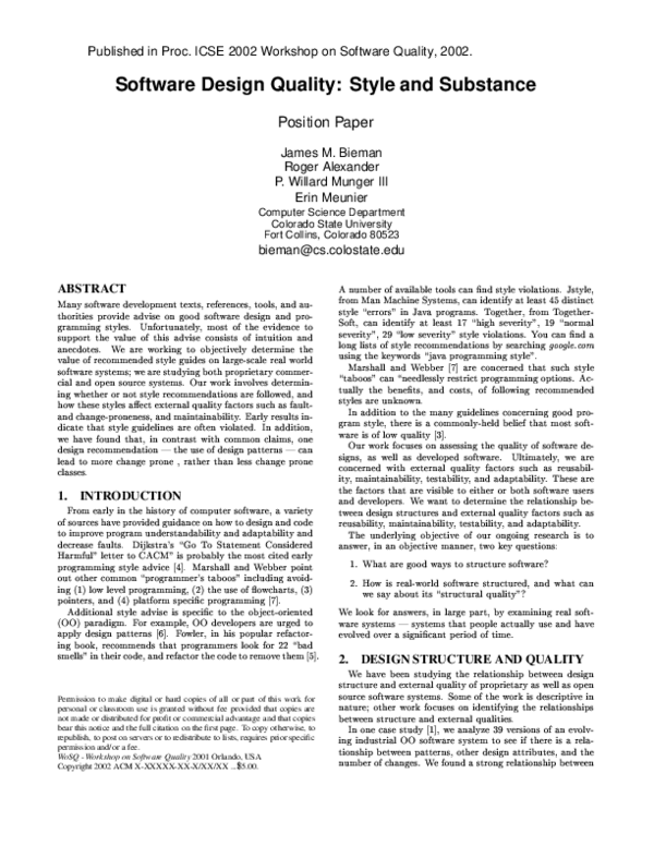 (PDF) Software design quality: Style and substance