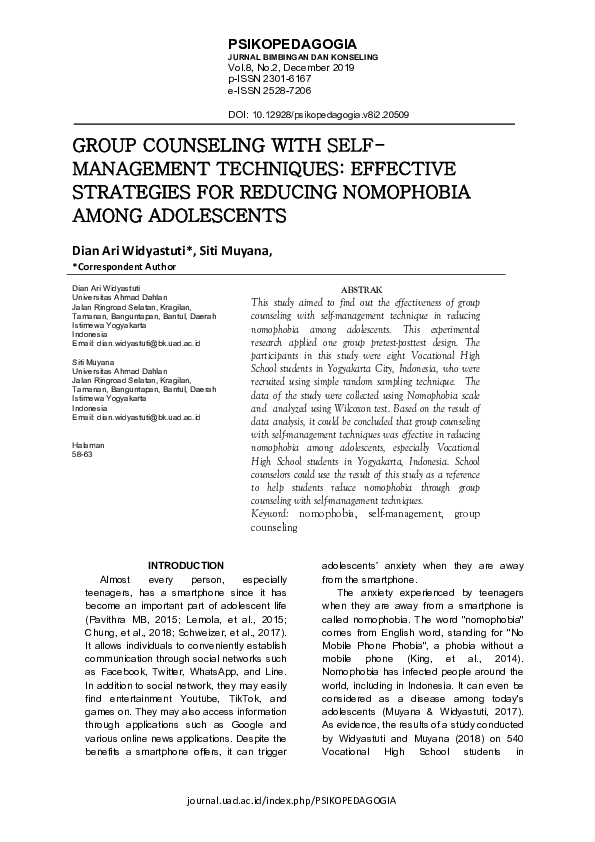 (PDF) Group Counseling with Self Management Techniques: Effective ...