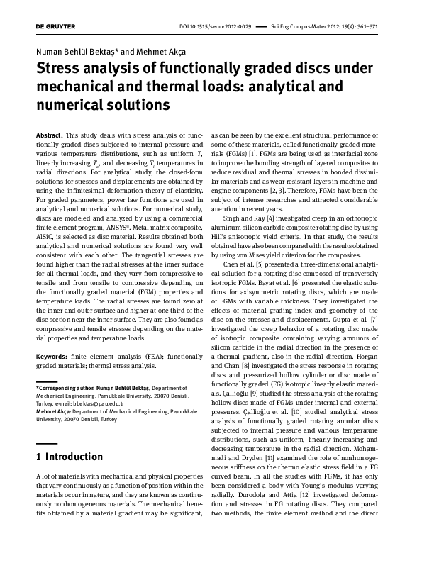 (PDF) Stress analysis of functionally graded discs under mechanical and ...