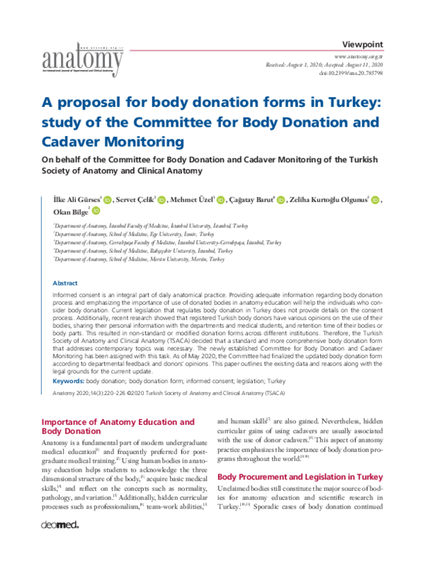 (PDF) A proposal for body donation forms in Turkey: study of the ...