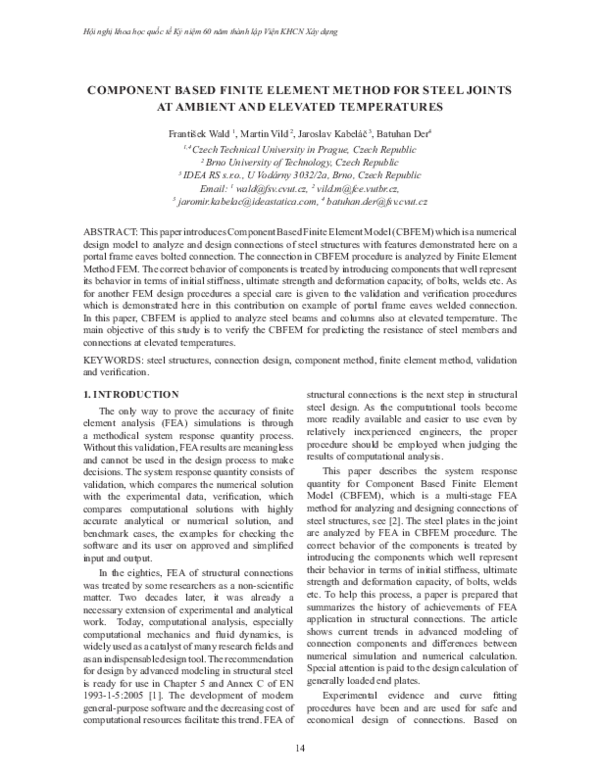 (PDF) Component Based Finite Element Method for Steel Joints at Ambient ...