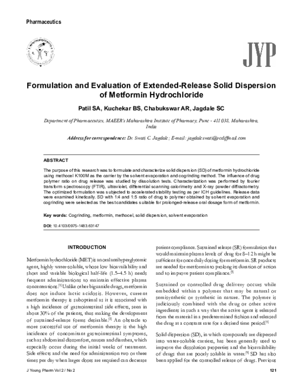 (PDF) Formulation Evaluation of Extended-Release Solid Dispersion of ...