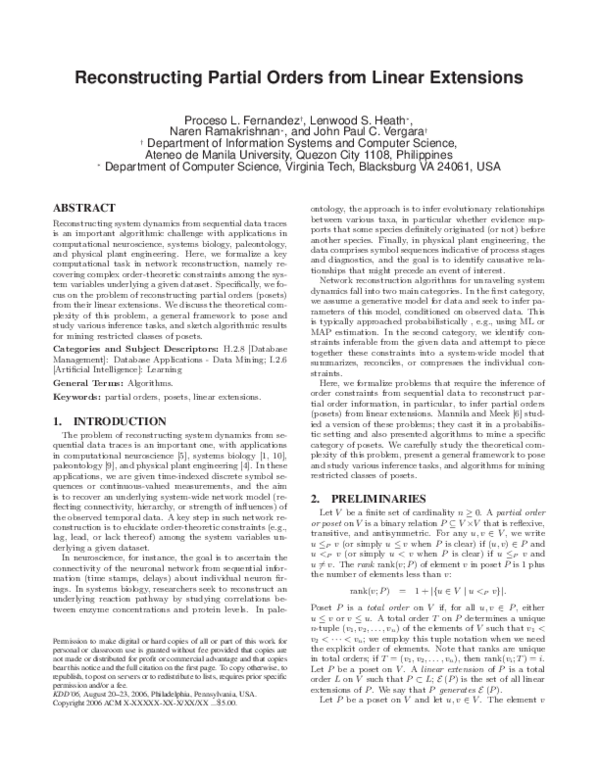 (PDF) Reconstructing Partial Orders from Linear Extensions