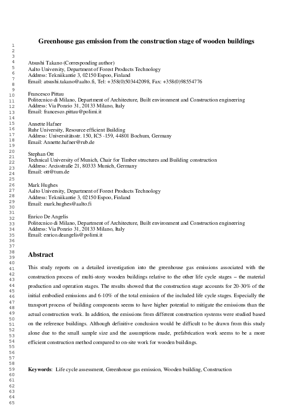 (PDF) Greenhouse gas emission from construction stage of wooden buildings
