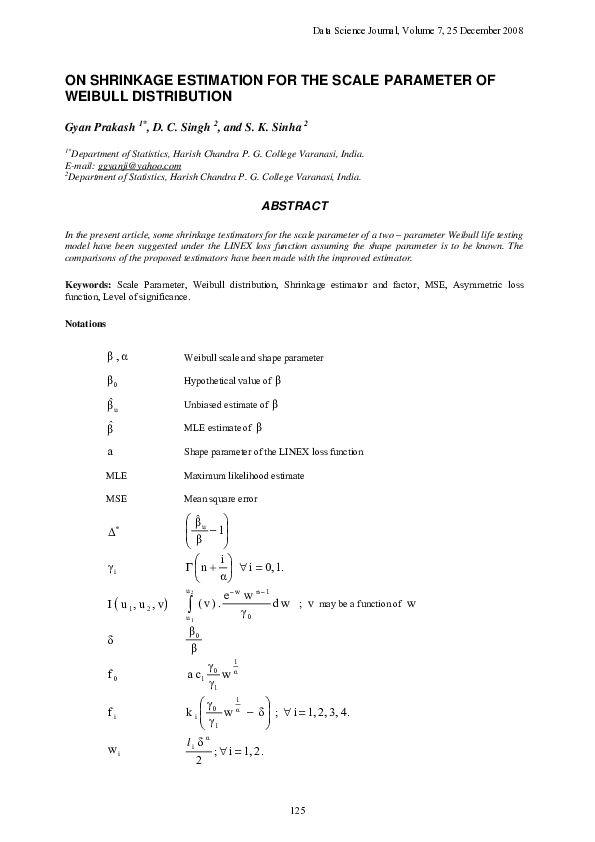 (PDF) On Shrinkage Estimation for the Scale Parameter of Weibull ...