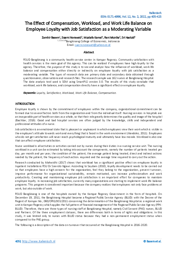 (PDF) The Effect of Compensation, Workload, and Work Life Balance on ...
