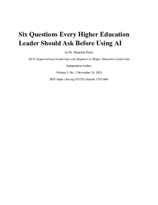(PDF) Six Questions Every Higher Education Leader Should Ask Before ...