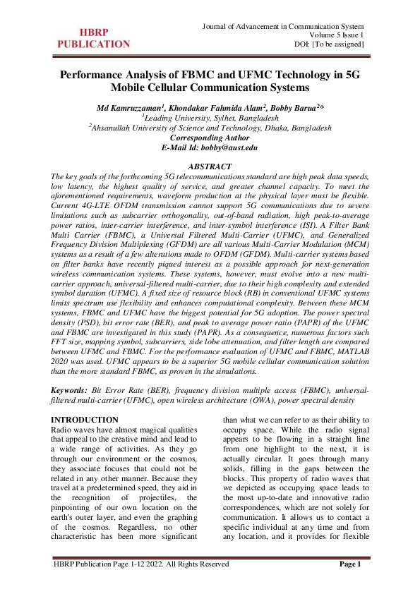 (PDF) Performance Analysis of FBMC and UFMC Technology in 5G Mobile ...