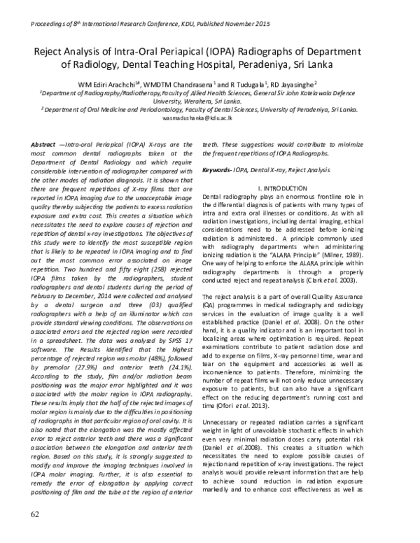 (PDF) Reject Analysis of Intra-oral Periapical (IOPA) Radiographs of ...