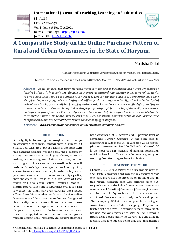 (PDF) A Comparative Study on the Online Purchase Pattern of Rural and ...