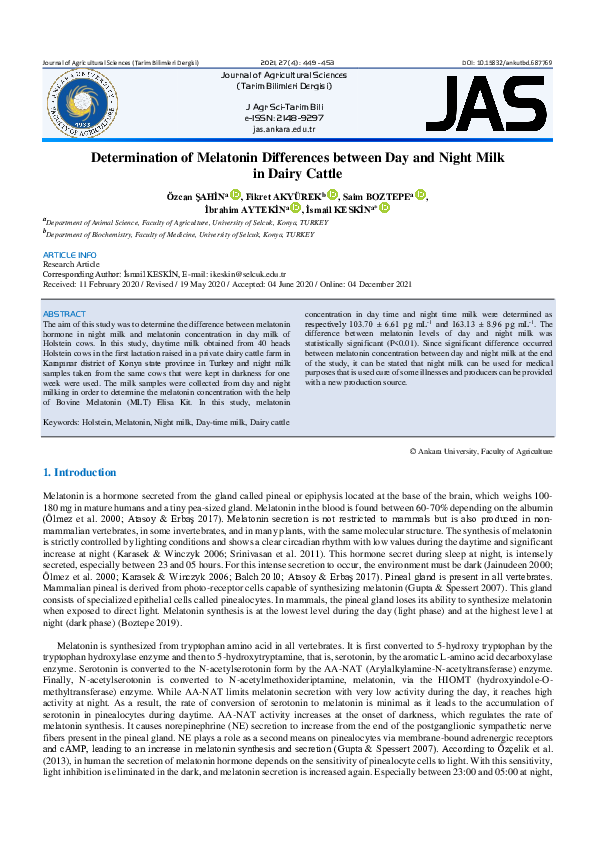 (PDF) Determination of Melatonin Differences between Day and Night Milk ...