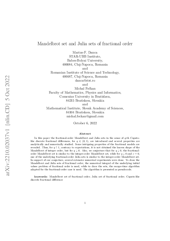 (PDF) Mandelbrot set and Julia sets of fractional order