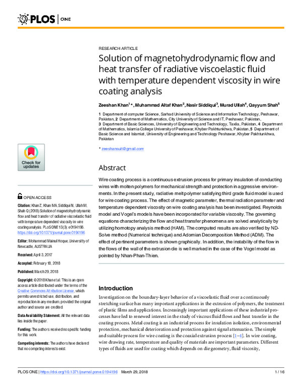 (PDF) Solution of magnetohydrodynamic flow and heat transfer of ...