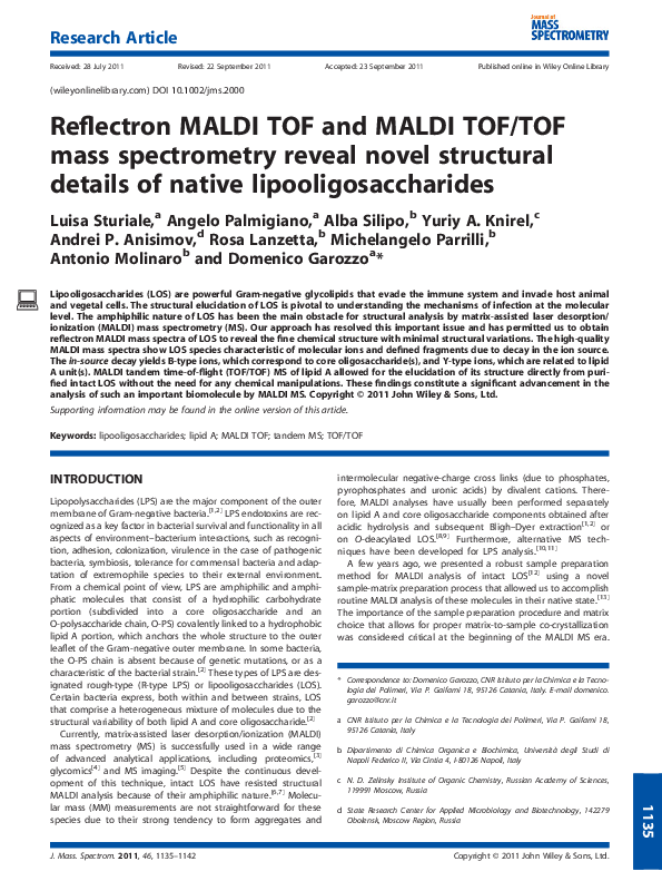 (PDF) Reflectron MALDI TOF and MALDI TOF/TOF mass spectrometry reveal ...