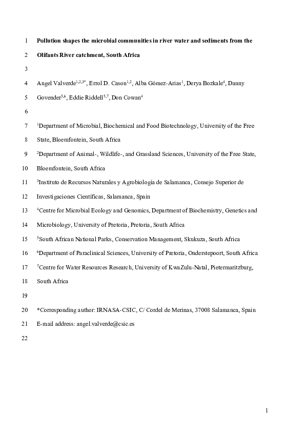 (PDF) Pollution shapes the microbial communities in river water and ...