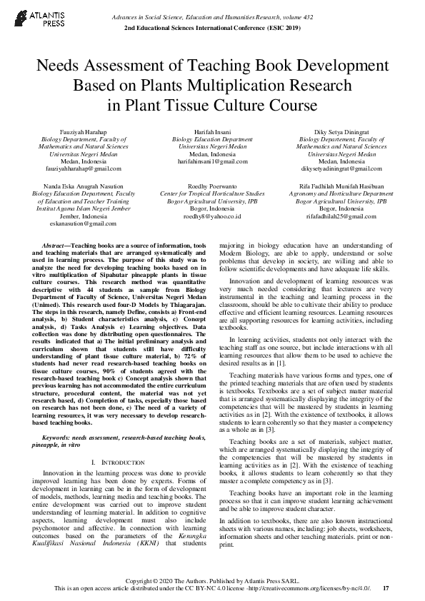 (PDF) Needs Assessment of Teaching Book Development Based on Plants ...