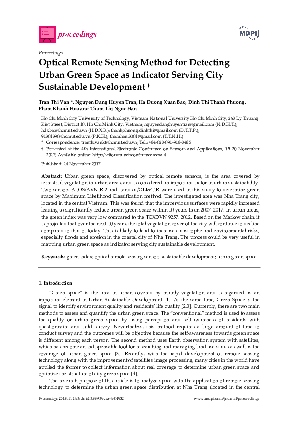 (PDF) Optical Remote Sensing Method for Detecting Urban Green Space as ...