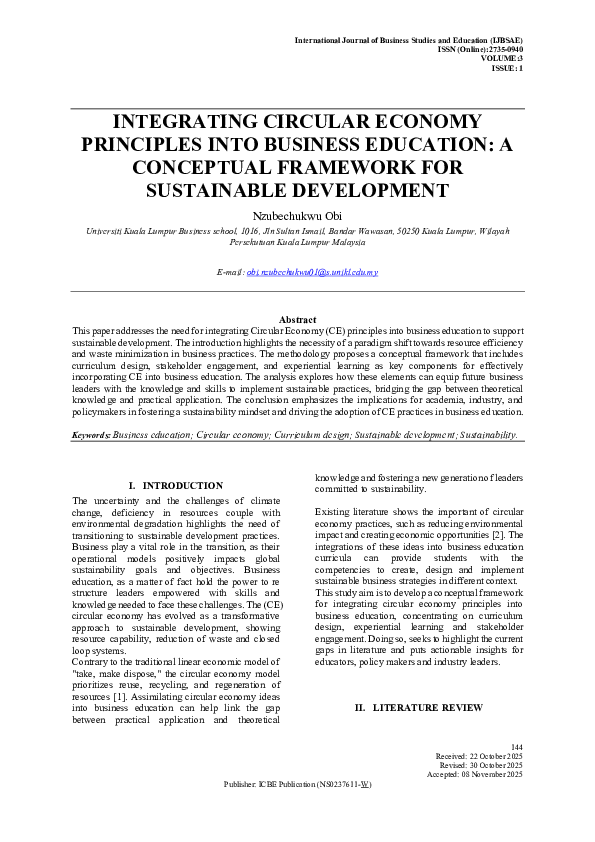 (PDF) INTEGRATING CIRCULAR ECONOMY PRINCIPLES INTO BUSINESS EDUCATION ...