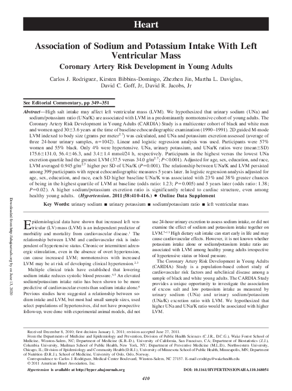 (PDF) Association of Sodium and Potassium Intake With Left Ventricular Mass