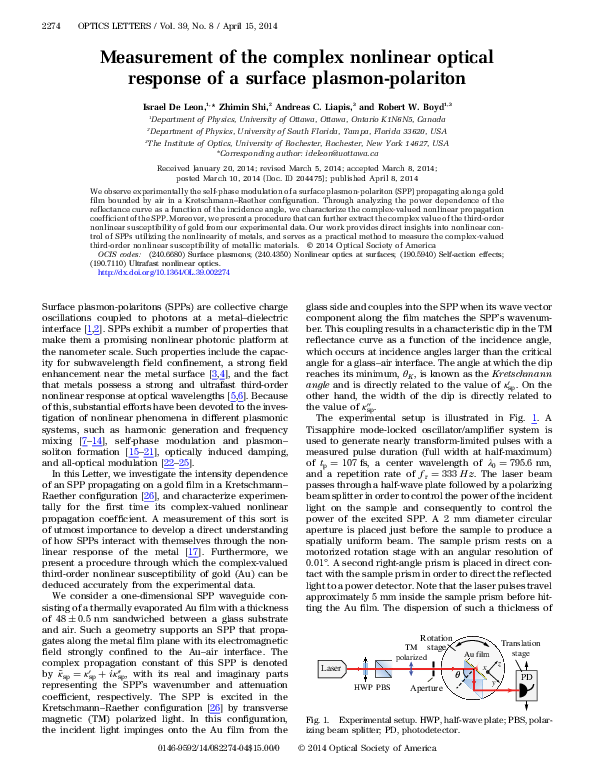 (PDF) Measurement of the complex nonlinear optical response of a ...
