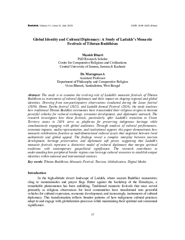 (PDF) Global Identity and Cultural Diplomacy: A Study of Ladakh's ...