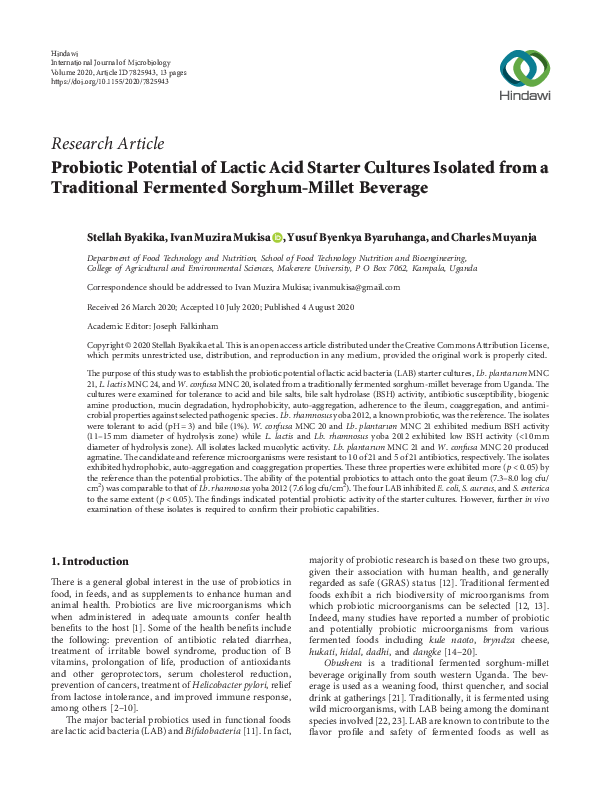 (PDF) Probiotic Potential of Lactic Acid Starter Cultures Isolated from ...