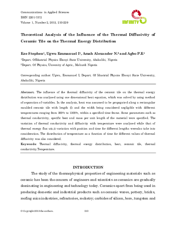 (PDF) Theoretical Analysis of the Influence of the Thermal Diffusivity ...