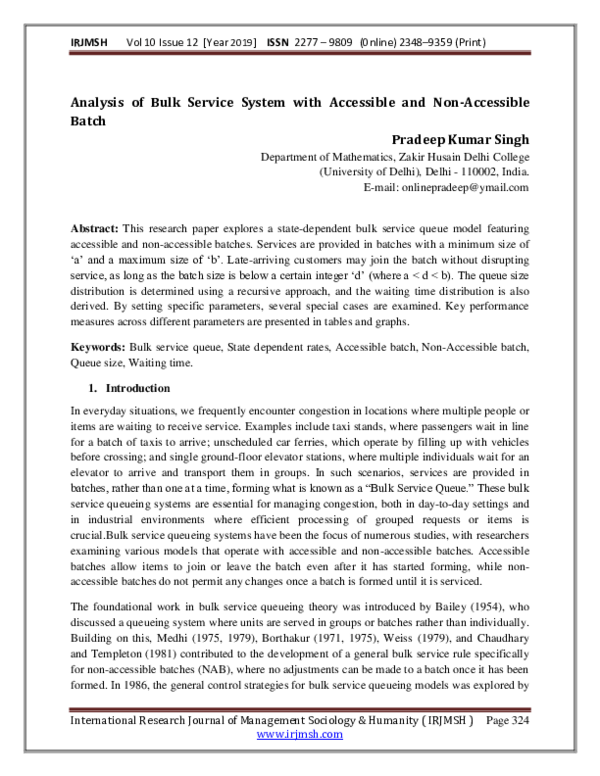 (PDF) Analysis of Bulk Service System with Accessible and Non ...