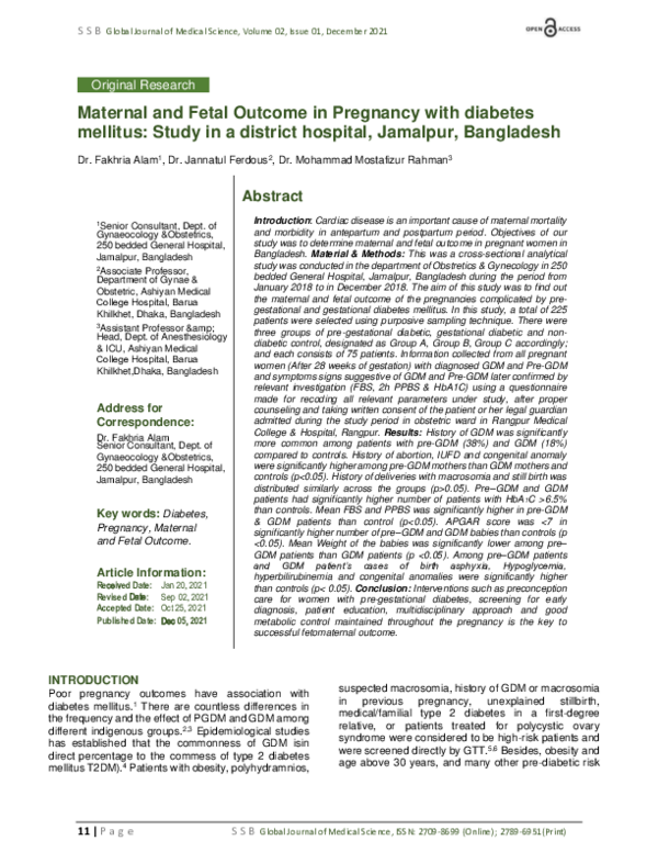 (PDF) Maternal and Fetal Outcome in Pregnancy with diabetes mellitus ...