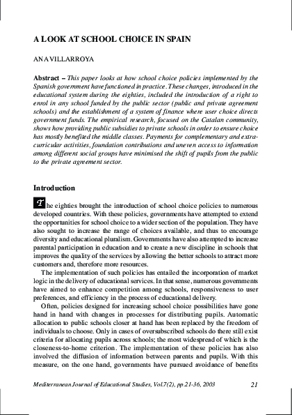 (PDF) A look at school choice in Spain
