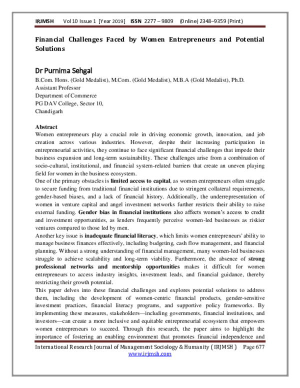 (PDF) Financial challenges faced by women entrepreneurs and potential ...