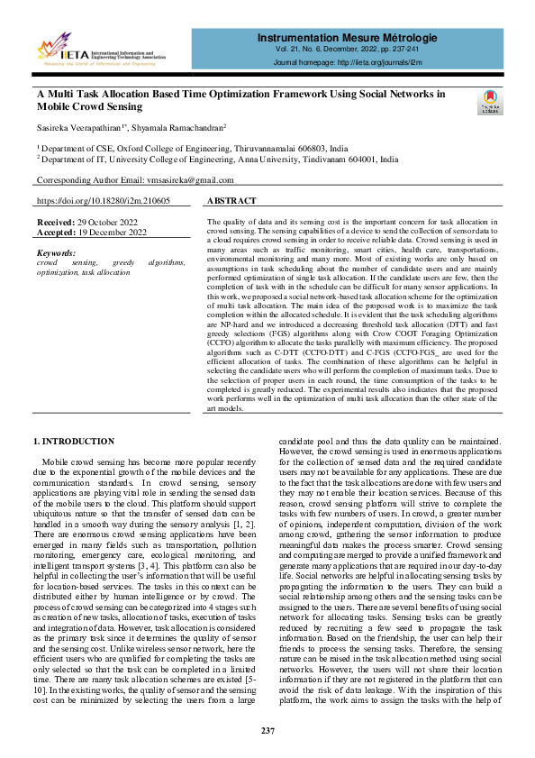 (PDF) A Multi Task Allocation Based Time Optimization Framework Using ...