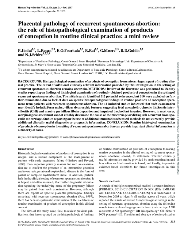 (PDF) Placental pathology of recurrent spontaneous abortion: the role ...