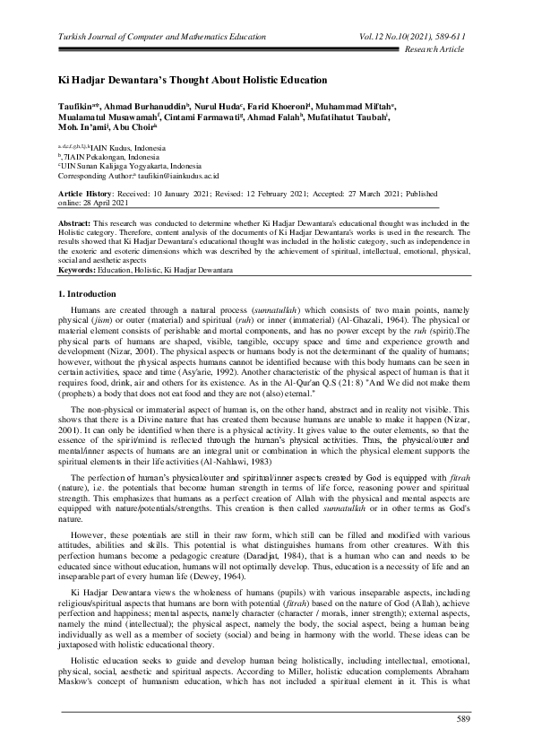 (PDF) Dewantara ’ s Thought About Holistic Education