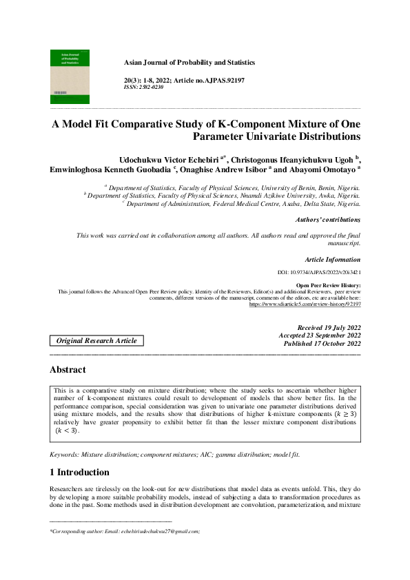 (PDF) A Model Fit Comparative Study of K-Component Mixture of One ...