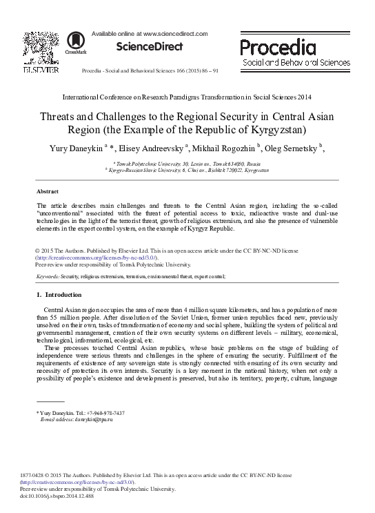 (PDF) Threats and Challenges to the Regional Security in Central Asian ...