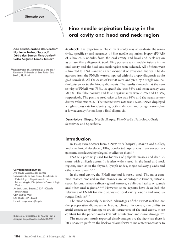 (PDF) Fine needle aspiration biopsy in the oral cavity and head and ...