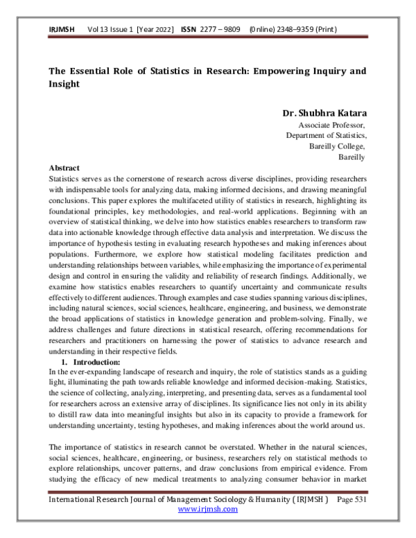 (PDF) The Essential Role of Statistics in Research: Empowering Inquiry ...