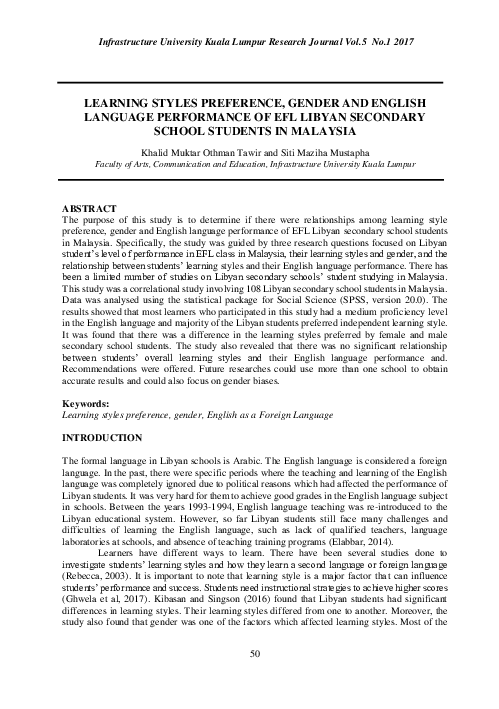 (PDF) Learning Styles Preference, Gender and English Language ...