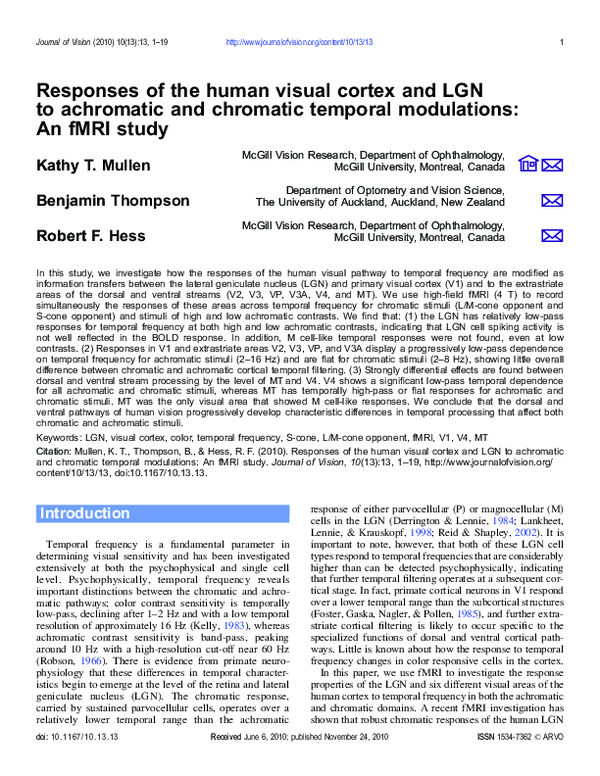 (PDF) Responses of the human visual cortex and LGN to achromatic and ...