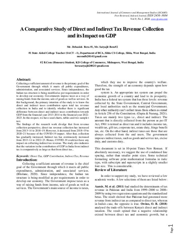 (PDF) A Comparative Study of Direct and Indirect Tax Revenue Collection ...