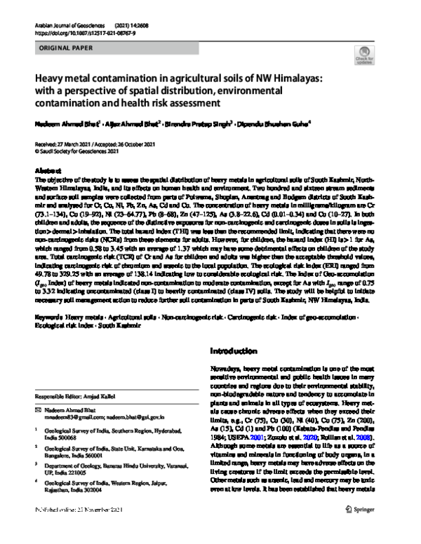(PDF) Heavy metal contamination in agricultural soils of NW Himalayas ...