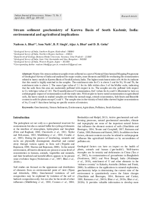 (PDF) Stream sediment geochemistry of Karewa Basin of South Kashmir ...