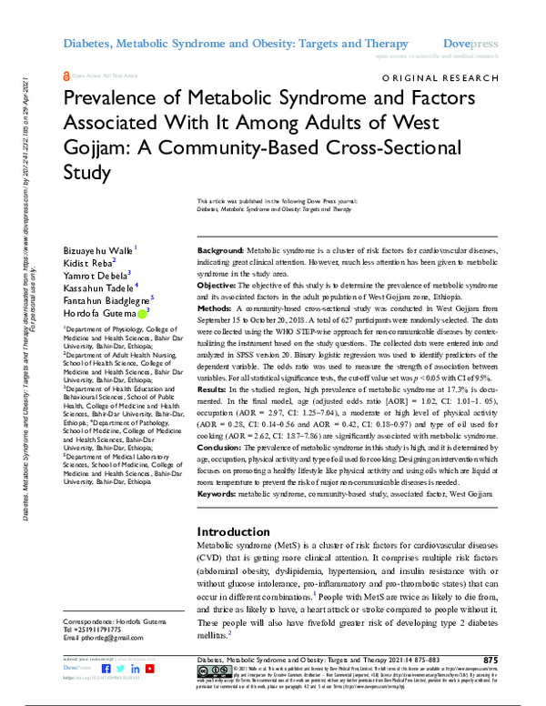 (PDF) Prevalence of Metabolic Syndrome and Factors Associated With It ...