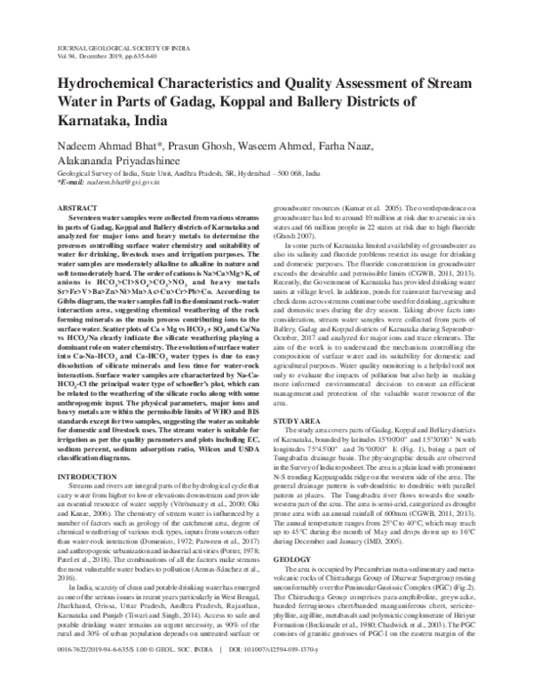 (PDF) Hydrochemical Characteristics and Quality Assessment of Stream ...