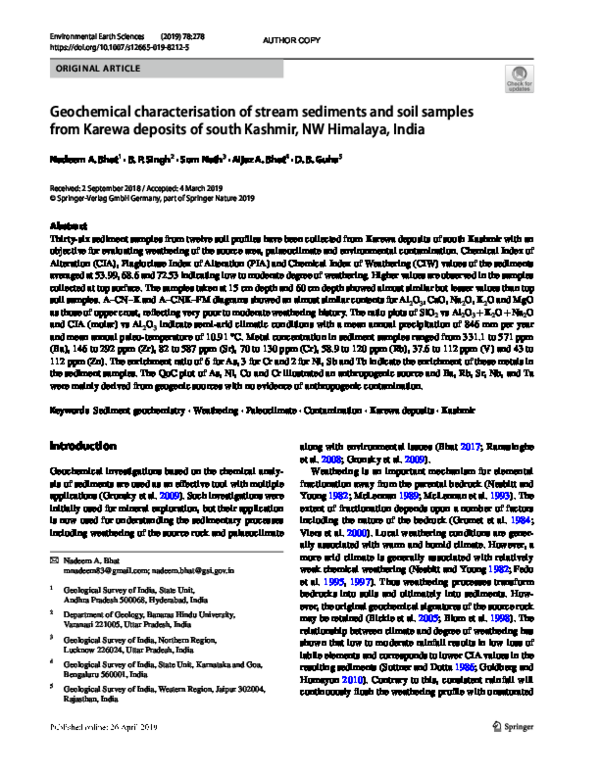 (PDF) Geochemical characterisation of stream sediments and soil samples ...
