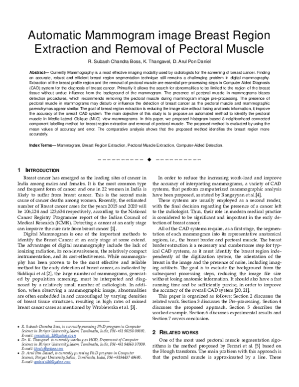 (PDF) Automatic Mammogram image Breast Region Extraction and Removal of ...