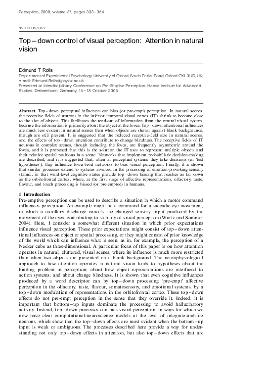 (PDF) Top — Down Control of Visual Perception: Attention in Natural Vision