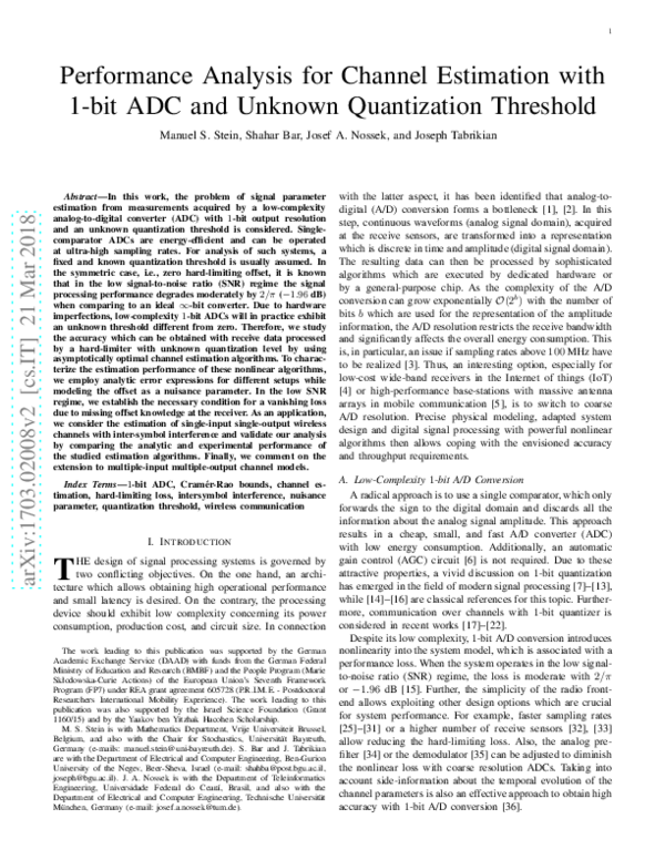 (PDF) Wireless Channel Estimation with Low-Complexity 1-bit ADC and ...