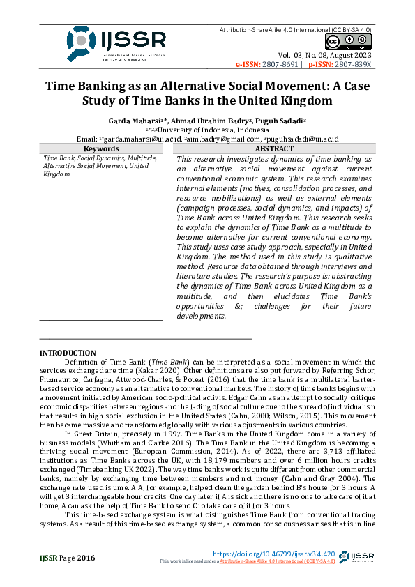 (PDF) Time Banking as an Alternative Social Movement: A Case Study of ...